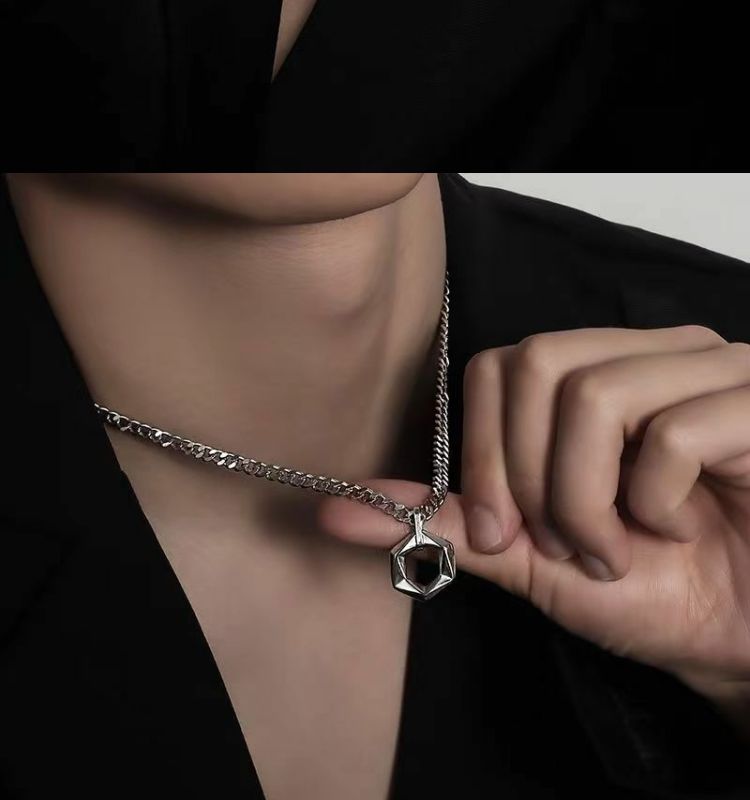 2024 New OT Buckle Hexagonal Matrix Men's Necklace Pendant Trendy Brand Hip Hop Titanium Steel Unisex Accessories_voghion.com