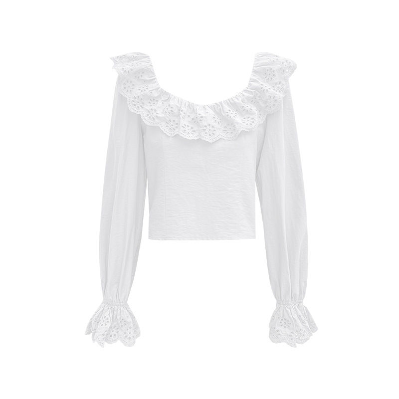 French ruffle backless shirt for women spring new pure desire design temperament shirt slim short white top