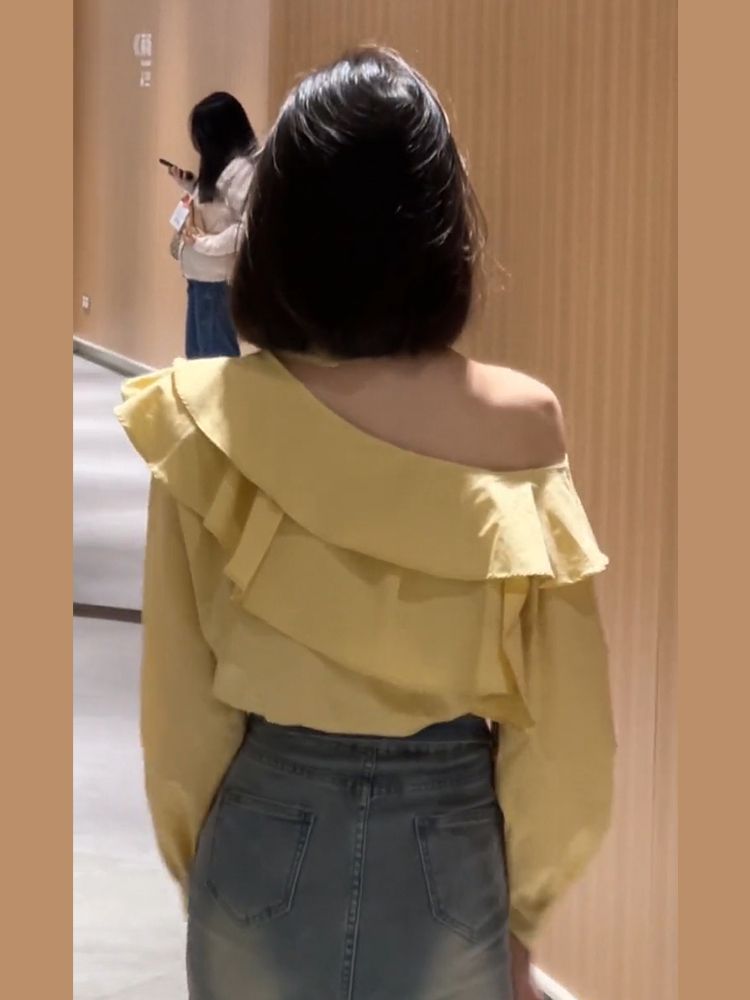 French design off-shoulder shirt for women 2024 early spring new small shirt shirt halter neck one-shoulder top high-end