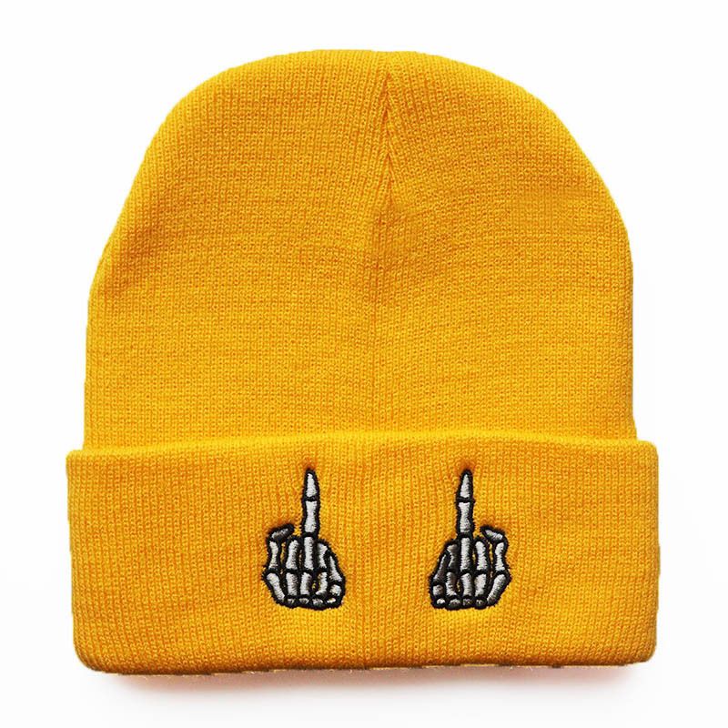 Autumn Winter Pullover Middle Finger Embroidery Knitted Wool Outdoor Sports Warm Cold Hat Men And Women Couple_voghion.com