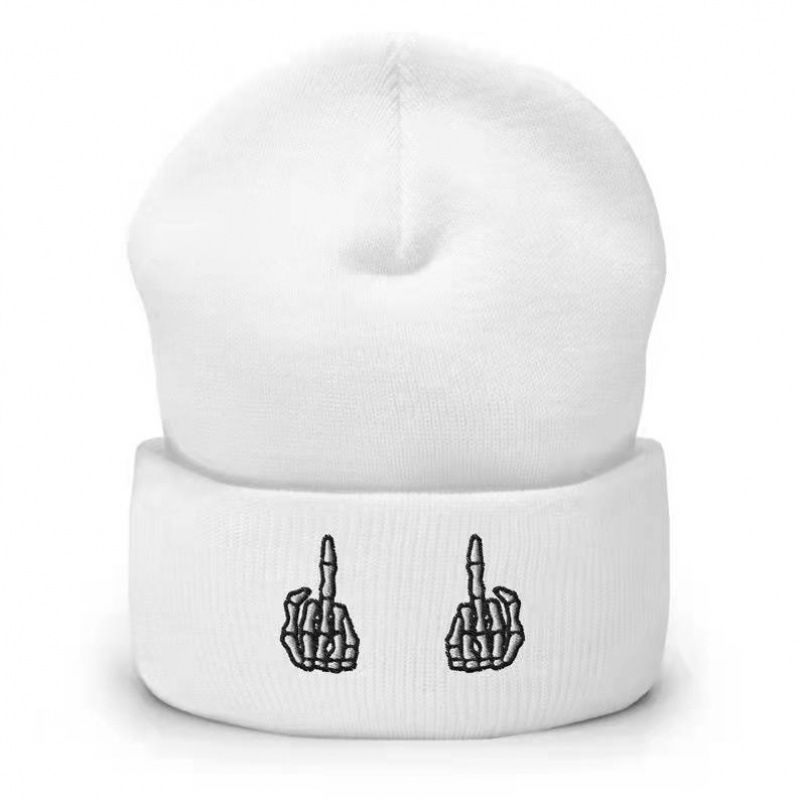 Autumn Winter Pullover Middle Finger Embroidery Knitted Wool Outdoor Sports Warm Cold Hat Men And Women Couple_voghion.com