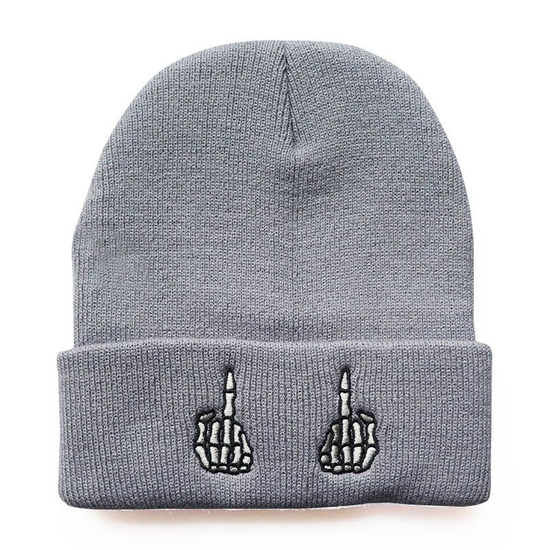 Autumn Winter Pullover Middle Finger Embroidery Knitted Wool Outdoor Sports Warm Cold Hat Men And Women Couple_voghion.com
