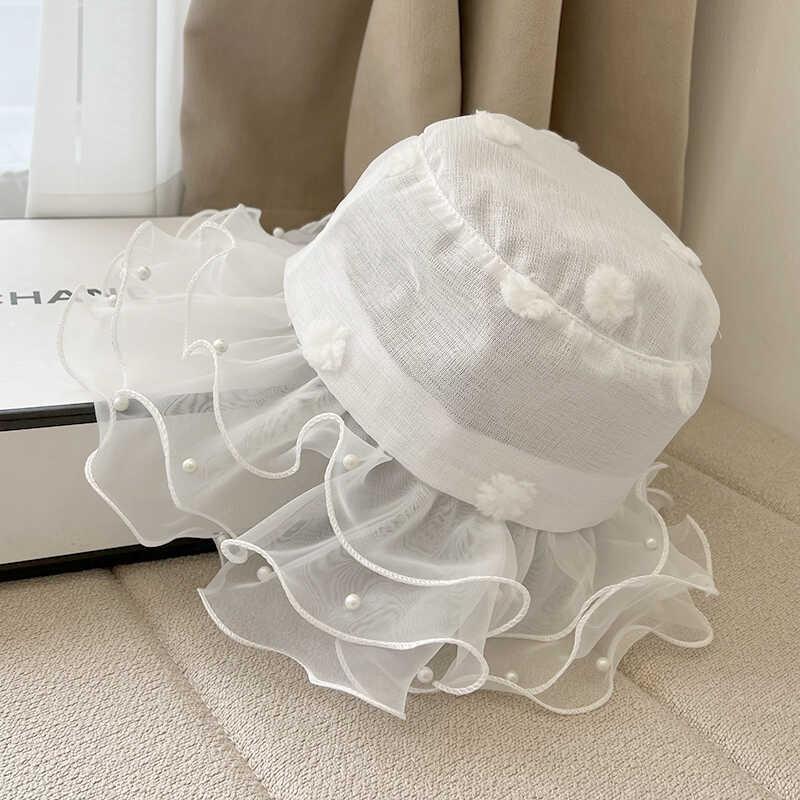 Pearl Small Edge Fisherman's Hat Children Travel Photo Shade Summer Thin Mesh Wave Breathable Basin Hat Tide_voghion.com