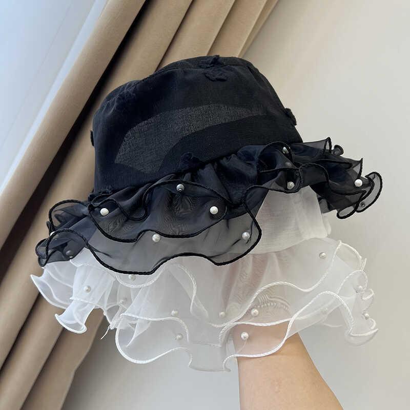 Pearl Small Edge Fisherman's Hat Children Travel Photo Shade Summer Thin Mesh Wave Breathable Basin Hat Tide_voghion.com