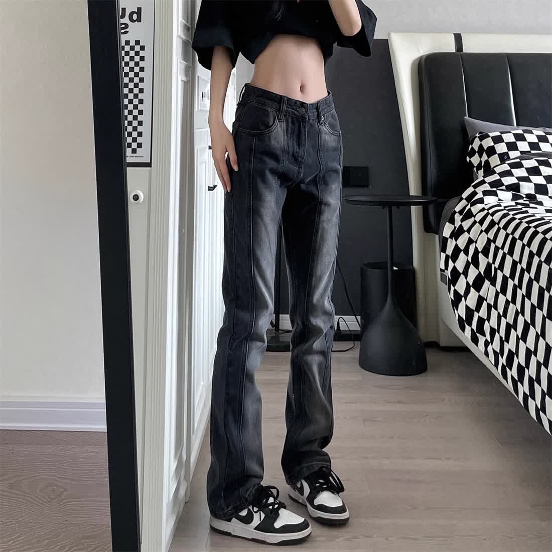 美式高街vibe風水洗漸變微喇叭牛仔褲男潮牌高級感修身顯瘦拖地褲