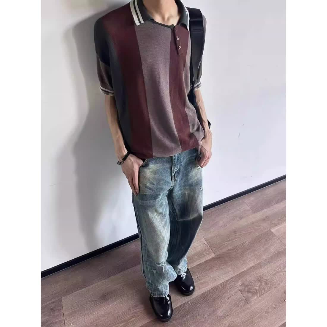 美式vibe復古水洗重工牛仔褲男女ins潮牌男寬鬆直筒微喇拖地長褲