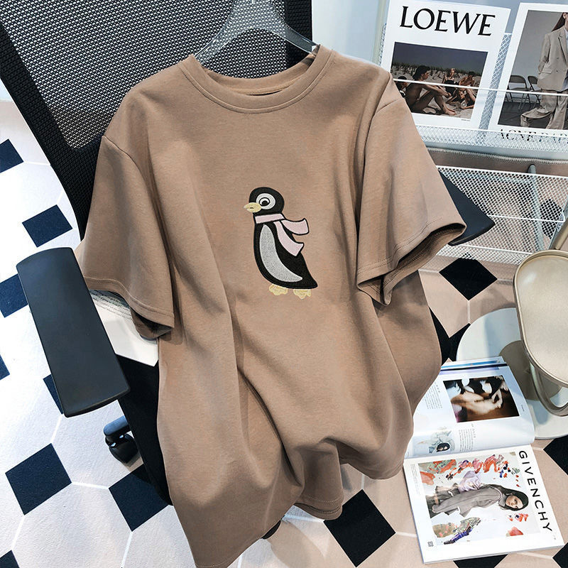 New fashion short-sleeved 2024 T-shirt versatile summer top Korean loose half-sleeved T-shirt for women mid-length meat cover