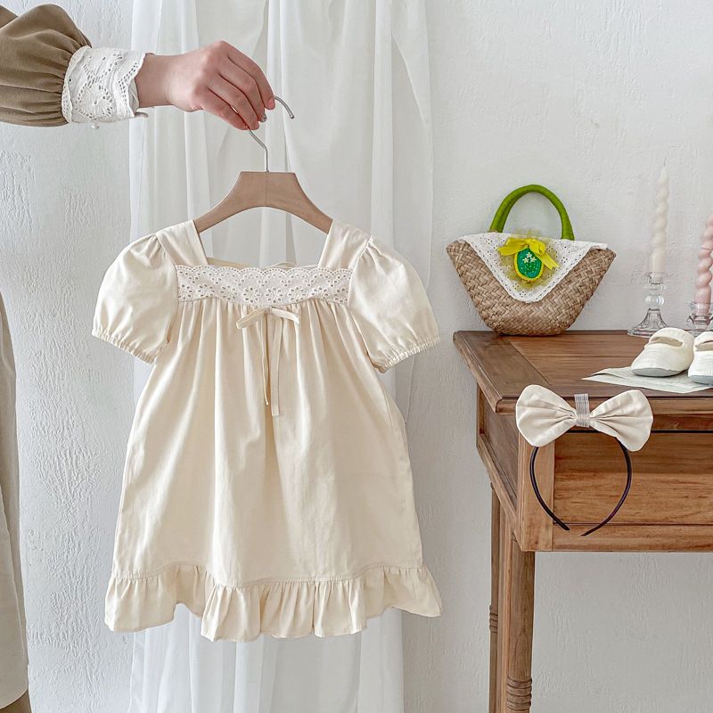 Sommerkollektion 2024 für Mädchen: Süßes, einfarbiges Kleid, Baby-Strampler, Geschwister-Outfits im koreanischen Stil_voghion.com