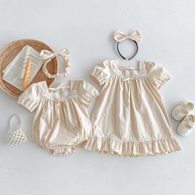 Sommerkleid Und Strampler Für Baby Mädchen In Einfarbigem Design_voghion.com