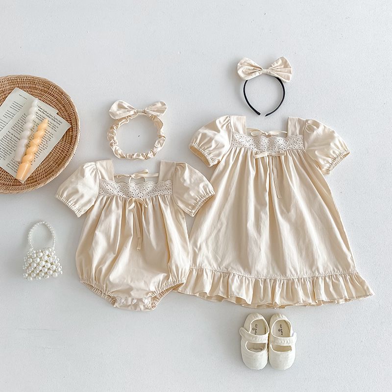 Sommerkleid Und Strampler Für Baby Mädchen In Einfarbigem Design_voghion.com