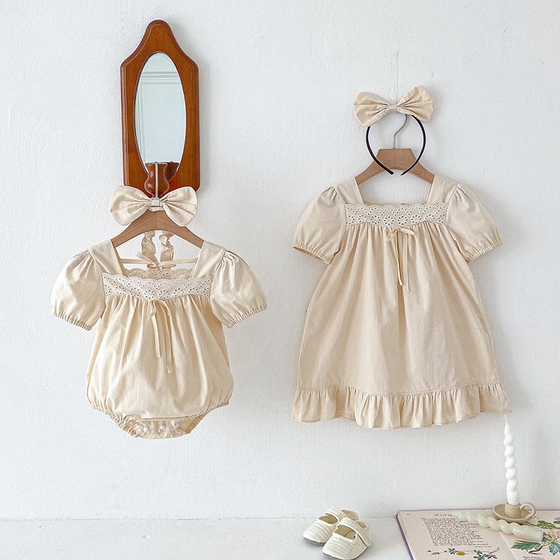 Sommerkleid Und Strampler Für Baby Mädchen In Einfarbigem Design_voghion.com