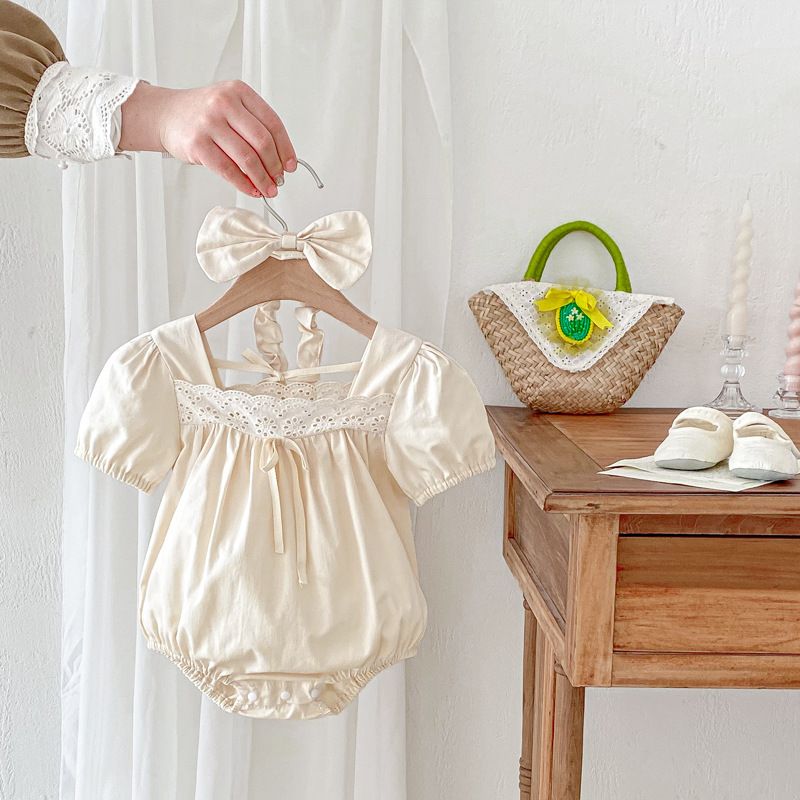 Sommerkollektion 2024 für Mädchen: Süßes, einfarbiges Kleid, Baby-Strampler, Geschwister-Outfits im koreanischen Stil_voghion.com
