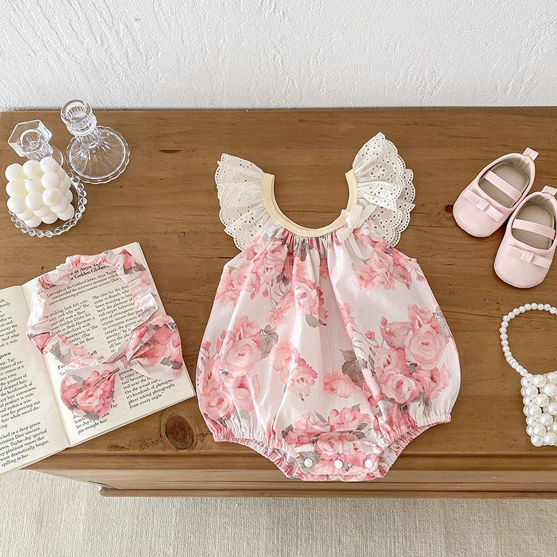 Sommeroutfit 2024: Flauschiger Strampler im koreanischen Stil, Kurzarm, perfekt für Babys und Mädchen._voghion.com