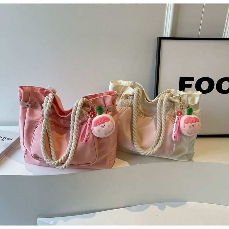 Große Canvas Tragetasche Pink Für Damen Für Uni Und Freizeit_voghion.com
