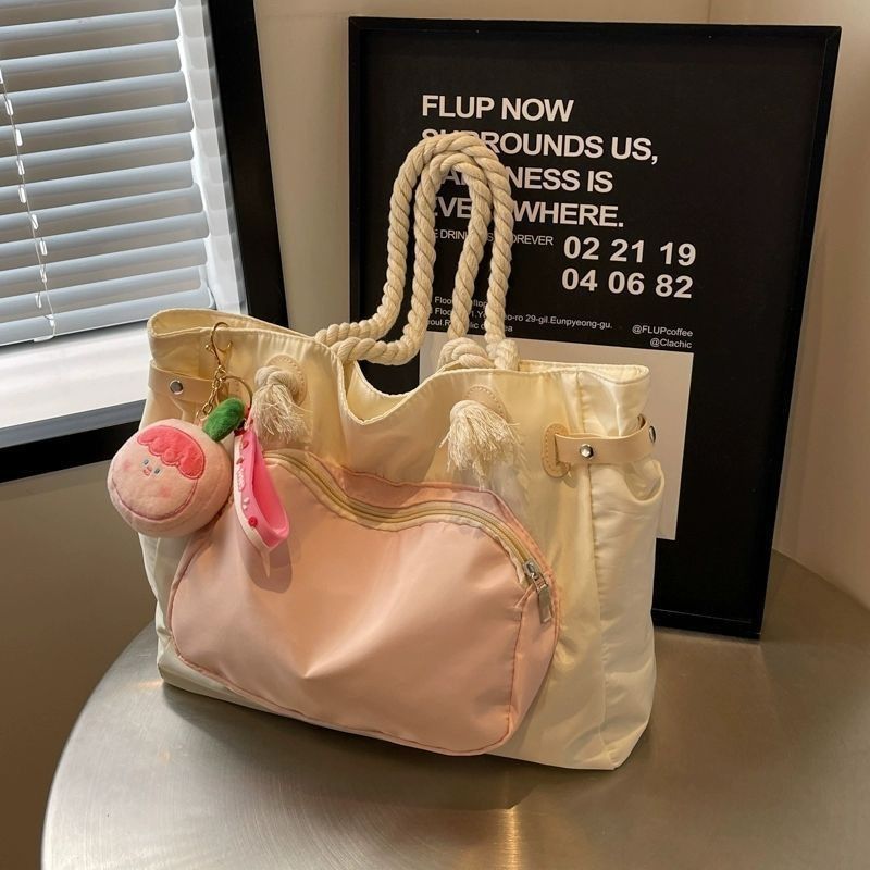 Neue, geräumige, pinkfarbene, niedliche, weiche Tragetasche mit Cartoon-Motiv für Mädchen – vielseitige Schultertasche aus Canvas für Schülerinnen und Studenten (Modelljahr 2024)_voghion.com