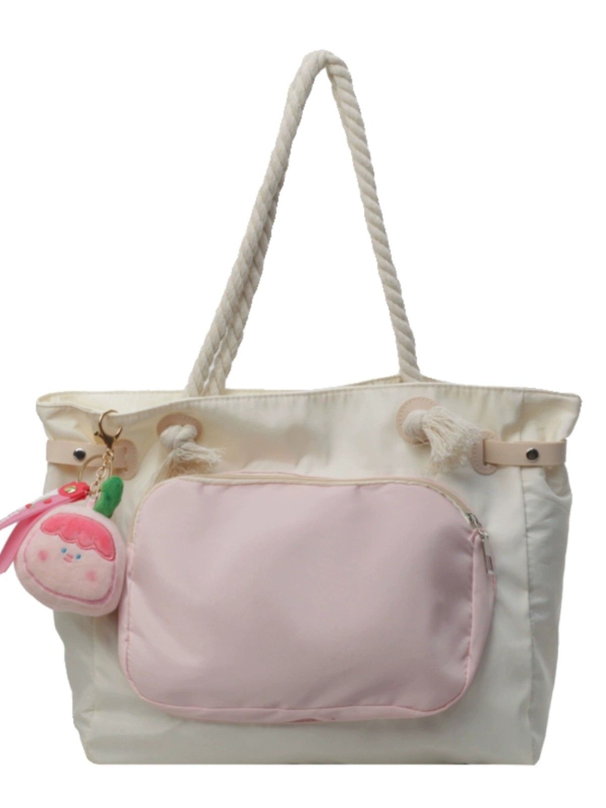Neue, geräumige, pinkfarbene, niedliche, weiche Tragetasche mit Cartoon-Motiv für Mädchen – vielseitige Schultertasche aus Canvas für Schülerinnen und Studenten (Modelljahr 2024)_voghion.com