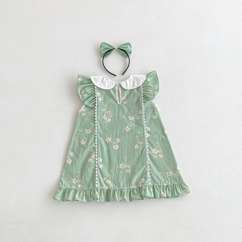 Baby Mädchen Strampler Mit Spitzenkragen Sommer Kleid A-linie_voghion.com