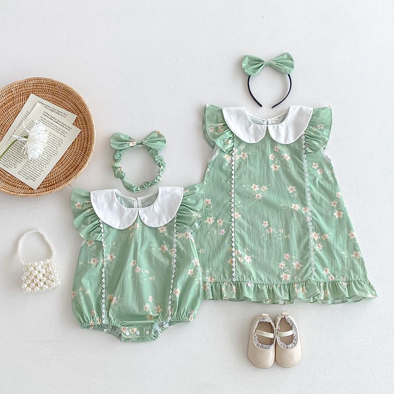 Baby Mädchen Strampler Mit Spitzenkragen Sommer Kleid A-linie_voghion.com
