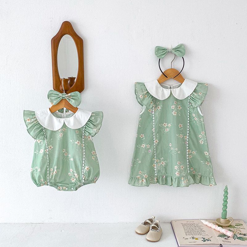 Baby Mädchen Strampler Mit Spitzenkragen Sommer Kleid A-linie_voghion.com