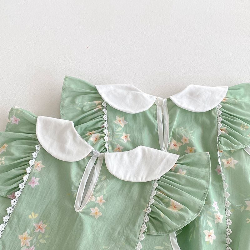 Baby Mädchen Strampler Mit Spitzenkragen Sommer Kleid A-linie_voghion.com