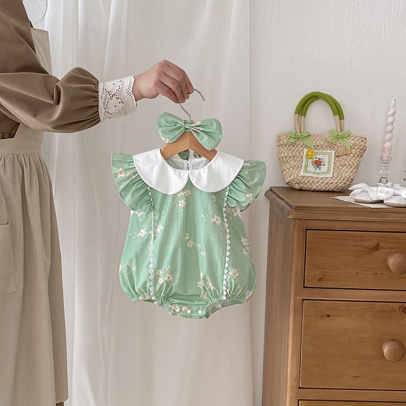24 Sommer Baby Mädchen Puppenkragen Spitzenstrampler A-Linien Kleid Schwester Outfit Babykleidung Body_voghion.com