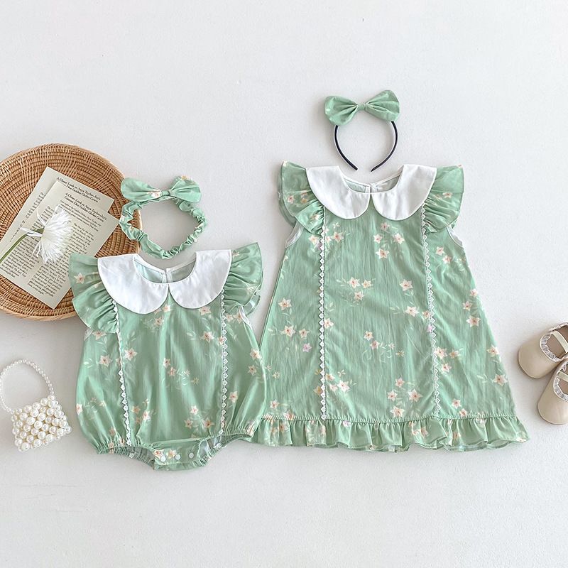 Baby Mädchen Strampler Mit Spitzenkragen Sommer Kleid A-linie_voghion.com
