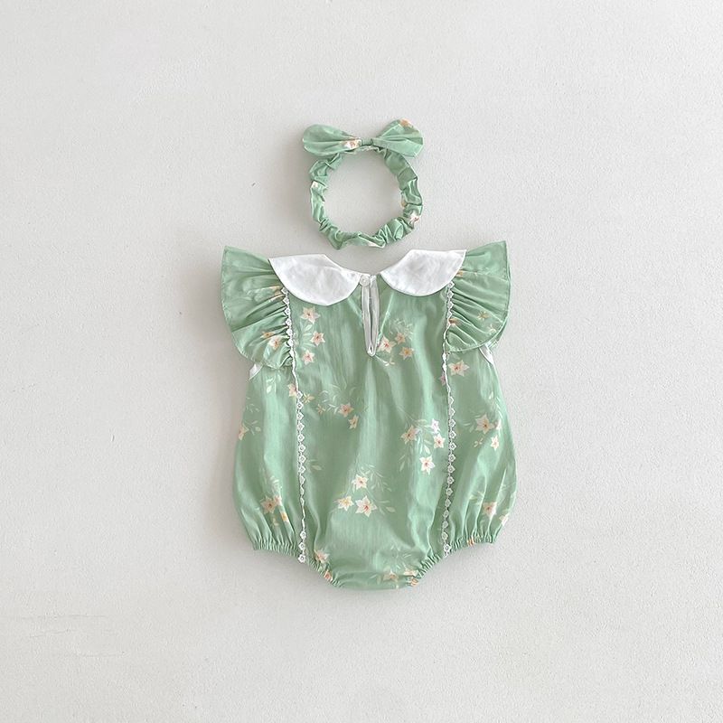 Baby Mädchen Strampler Mit Spitzenkragen Sommer Kleid A-linie_voghion.com