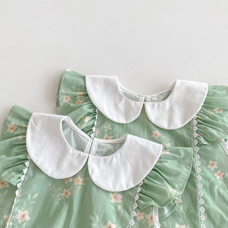Baby Mädchen Strampler Mit Spitzenkragen Sommer Kleid A-linie_voghion.com
