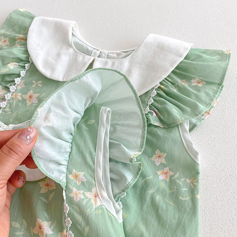 Baby Mädchen Strampler Mit Spitzenkragen Sommer Kleid A-linie_voghion.com