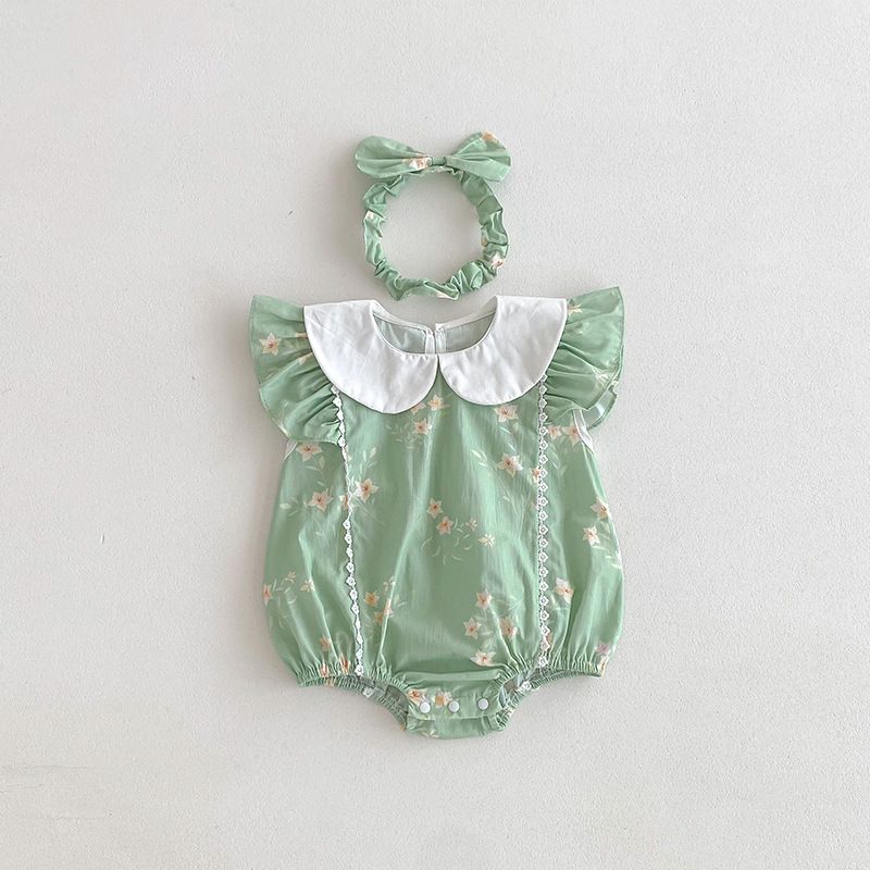 Baby Mädchen Strampler Mit Spitzenkragen Sommer Kleid A-linie_voghion.com