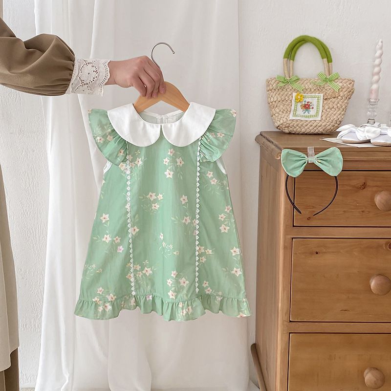 24 Sommer Baby Mädchen Puppenkragen Spitzenstrampler A-Linien Kleid Schwester Outfit Babykleidung Body_voghion.com
