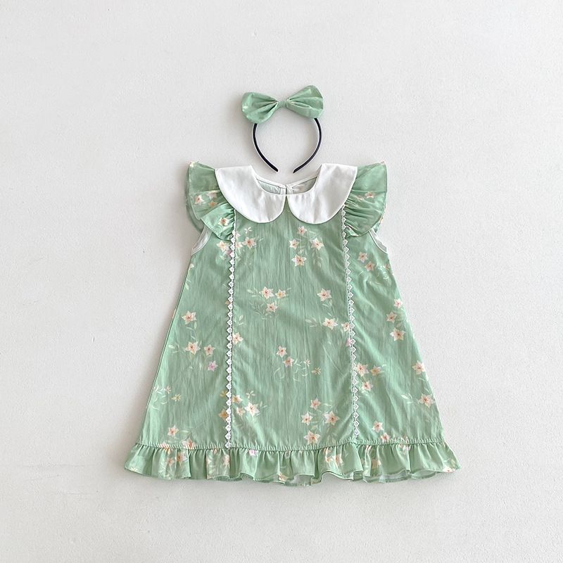 Baby Mädchen Strampler Mit Spitzenkragen Sommer Kleid A-linie_voghion.com