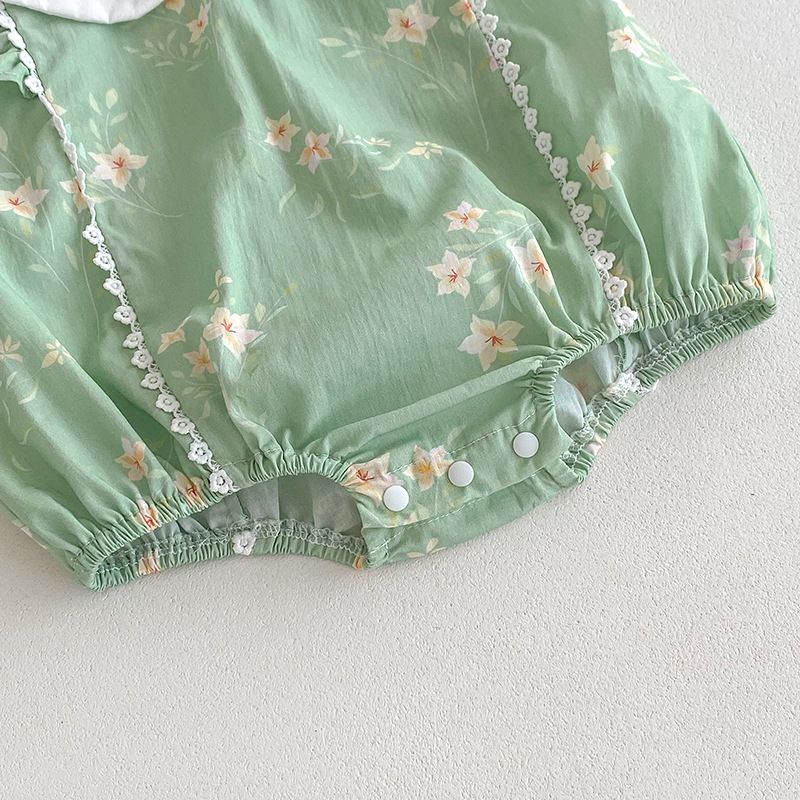 Baby Mädchen Strampler Mit Spitzenkragen Sommer Kleid A-linie_voghion.com