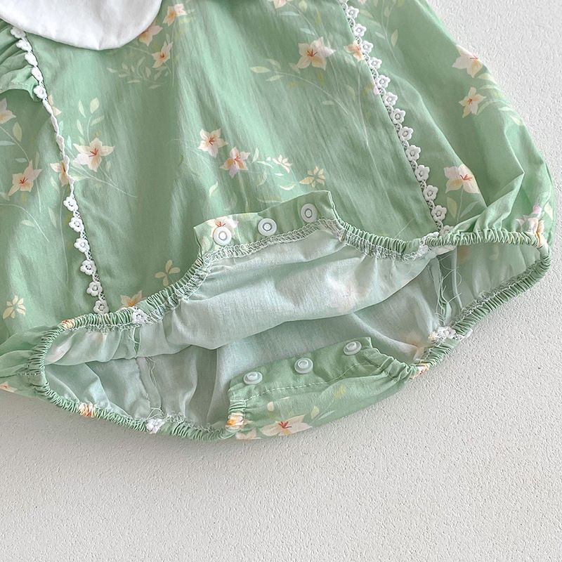 Baby Mädchen Strampler Mit Spitzenkragen Sommer Kleid A-linie_voghion.com