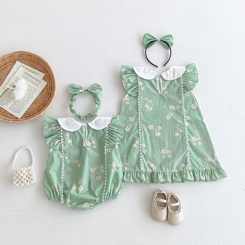 Baby Mädchen Strampler Mit Spitzenkragen Sommer Kleid A-linie_voghion.com