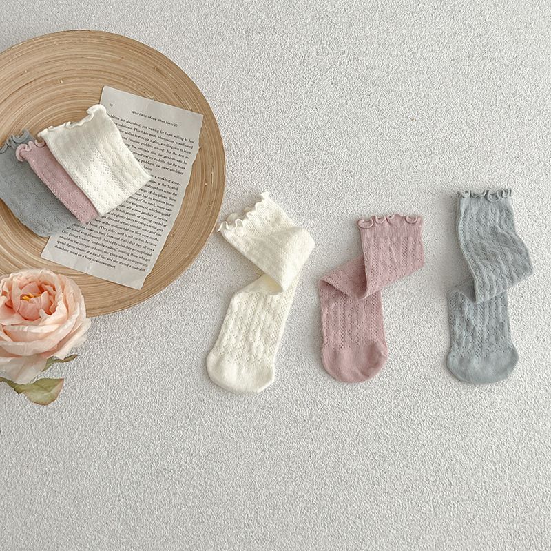 Chaussettes bébé en maille respirante à volants pour filles_voghion.com