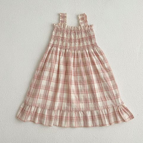 Mädchen Karierter Strampler Mit Trägern Und Passendes Kleid_voghion.com