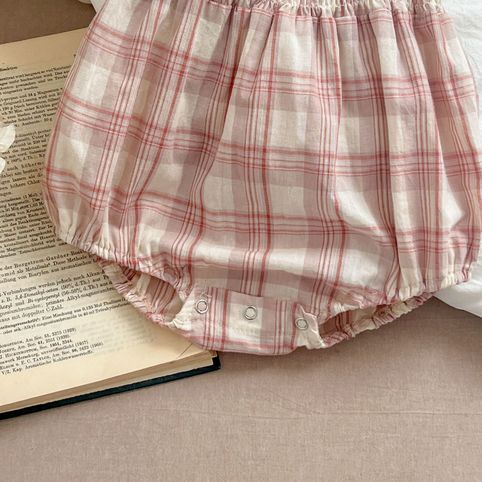 Mädchen Karierter Strampler Mit Trägern Und Passendes Kleid_voghion.com