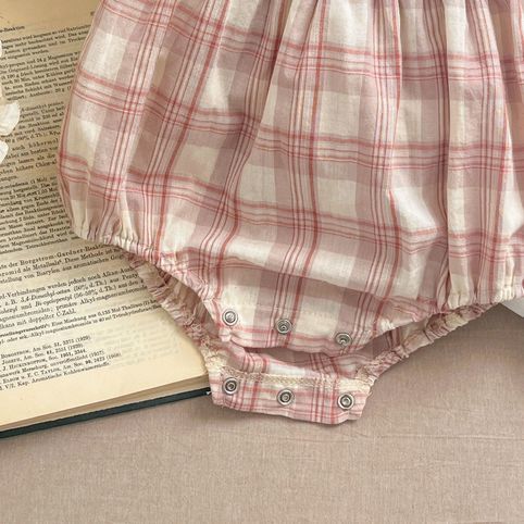 Mädchen Karierter Strampler Mit Trägern Und Passendes Kleid_voghion.com