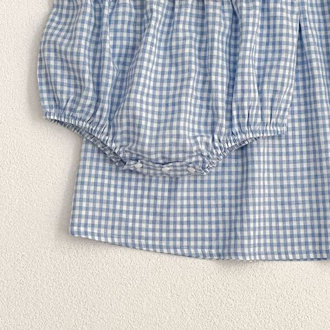 Baby Strampler Mädchenkleid Karierter Spitzenkragen Sommer_voghion.com