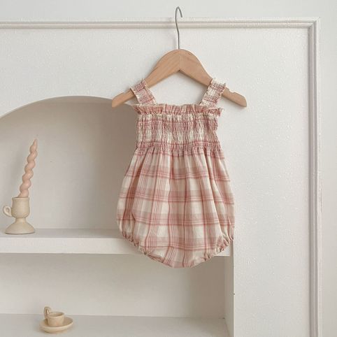Mädchen Karierter Strampler Mit Trägern Und Passendes Kleid_voghion.com