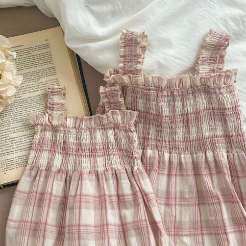 Mädchen Karierter Strampler Mit Trägern Und Passendes Kleid_voghion.com