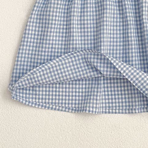 Baby Strampler Mädchenkleid Karierter Spitzenkragen Sommer_voghion.com
