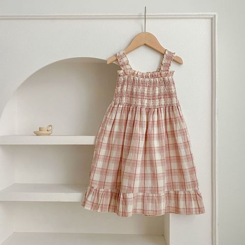 Mädchen Karierter Strampler Mit Trägern Und Passendes Kleid_voghion.com
