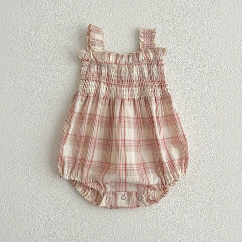 Mädchen Karierter Strampler Mit Trägern Und Passendes Kleid_voghion.com