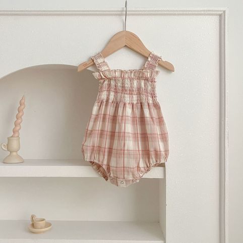 Mädchen Karierter Strampler Mit Trägern Und Passendes Kleid_voghion.com
