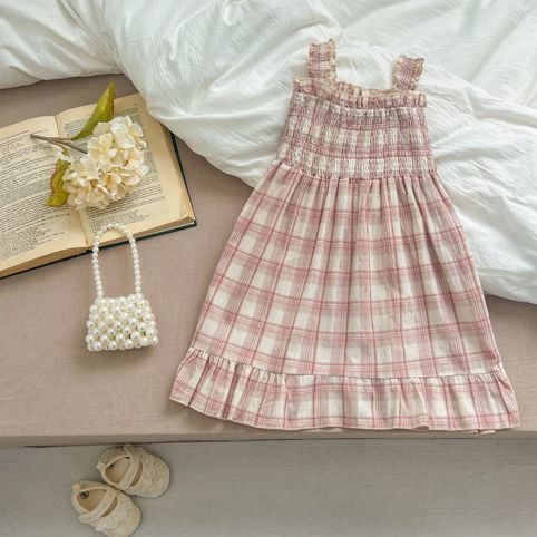 Mädchen Karierter Strampler Mit Trägern Und Passendes Kleid_voghion.com
