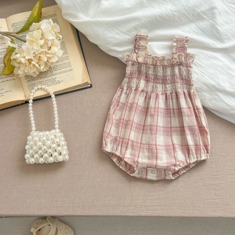 Mädchen Karierter Strampler Mit Trägern Und Passendes Kleid_voghion.com