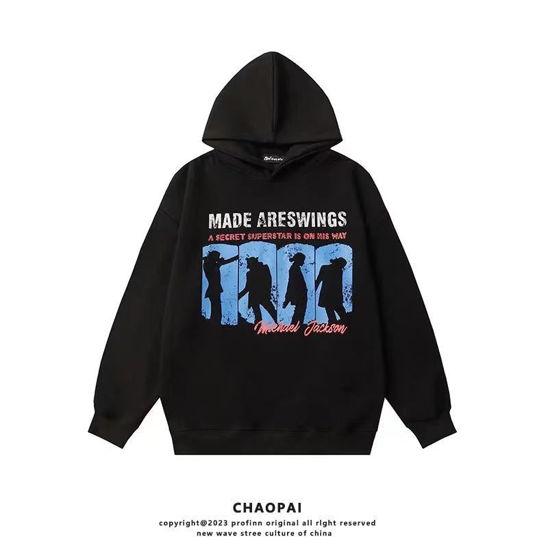 American Korean Style Men's Black High-End Niche Casual Versatile Fleece-Lined Thickened Hooded Sweatshirt Trendy_voghion.com