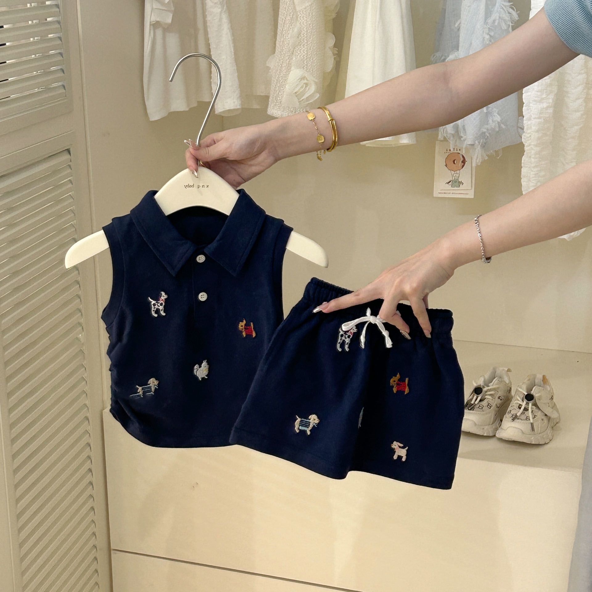 Girls' Summer Outfit 2026 New Fashionable Baby College Style Polo Collar Vest Top And Skirt Two-Piece Set